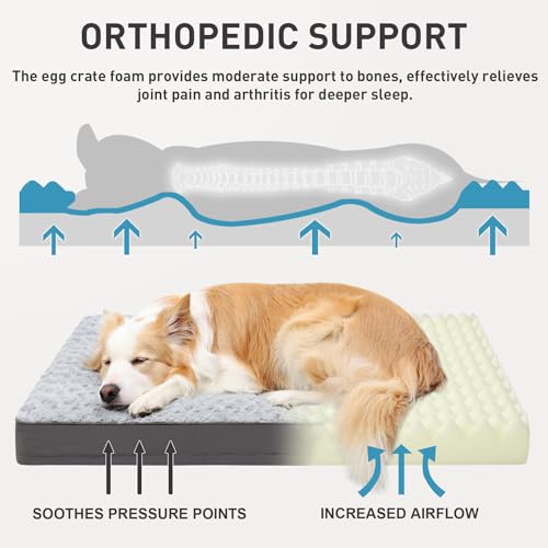 KSIIA Dog Crate Bed Waterproof for Extra Large Dogs - Rose Velvet Soft Fluffy Washable with Removable Cover & Anti-Slip Bottom, 47 x 29 Inch, Light Gray - color: Light Grey, size: 47.0"L x 29.0"W x 4.0"Th