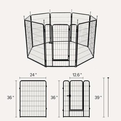 Amazon Basics Dog Playpen, 8 Panels Metal Fence with Door, Foldable for Indoor and Outdoor Use, Suitable for Small to Medium Sized Dogs, 36 Inch Height, Black - style: 8pcs-36"