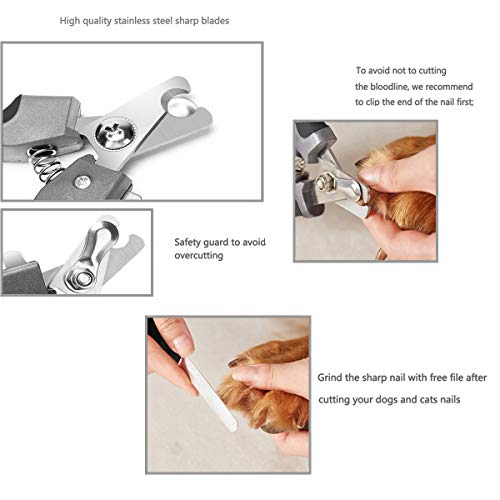 Pet Nail Clippers and Trimmers Set Safety Guard to Avoid Over Cutting Razor Sharp Blades Grooming Tool for All Small Large Dog Cat (Grey) - color: Grey
