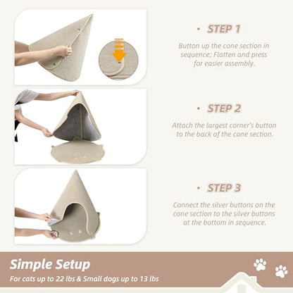 BEQHAUSE Cat Beds for Indoor Cats, Cat Cave Bed with Non-Slip Bottom, Anti-Scratch Cat House Cat Tent for Kittens and Small Dogs, Foldable Kitten Hideaway Machine Washable,22.8 * 22.8 * 20.8in, Beige - color: Beige
