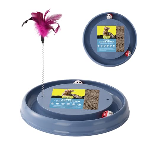 Interactive Cat Ball Track Toy Cat Scratcher with 2 Self-Rotating Balls and 1 Kitten Interactive Toy,Durable Scratch Pad for Indoor Play,Cardboard Scratcher Pad 3-in-1 Cat Toy (Grey) - color: Grey