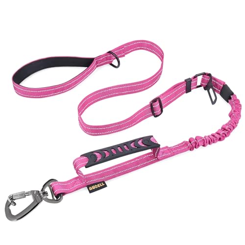 AUBELL Tactical Dog Leash Heavy Duty,4-6ft Reflective Strong No Pull Bungee Leash for Medium Large Dogs with Comfortable Padded Double Handle,Car Seat Belt,360 Degree Rotating Carabiner,Pink - color: M/L-Pink(4-6FT)