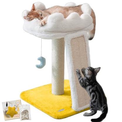 Happi N Pets Cat Tree, Cloud Cat Tower with Soft Bed, Cat Scratching Post & Pad with Larger Perch for Window Viewing, Small Cat Tree with Cute Toys, Bonus Catnip - size: 22" with Scratching Pad