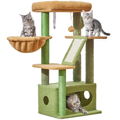 Taoqimiao Cat Tree,38.5-Inch Cat Tower for Indoor Cats,Suitable for Kittens with Luxurious cat condo with Adjustable Baskets and Luxurious Perch MS029ST Cactus - color: Cactus, size: 38.5 Inches