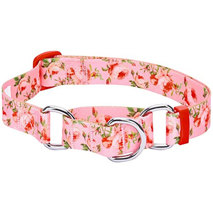 Blueberry Pet Spring Scent Inspired Rose Print Martingale Safety Training Dog Collar, Baby Pink, Large, Heavy Duty Adjustable Collars for Dogs - color: Rose Baby Pink, size: Large