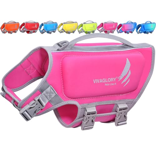 VIVAGLORY High Buoyancy Dog Life Vest, Swimming Vest with Handle, Dog Life Jacket for Swimming & Boating, Buoyancy for Puppy Doggy, M, Pink - color: Pink, size: M: 21-25 inch (Ribcage Girth)