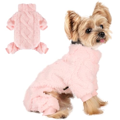 Dog Sweater, Dog Pajamas Small Sized Dog,Warm Fleece Pajamas for Dogs, Winter Chihuahua Yorkie Teacup Cat Sweater Clothes Outfits,Soft Cold Weather Pet Coat(M,Pink) - color: Pink, size: Medium (Chest 18.5in)