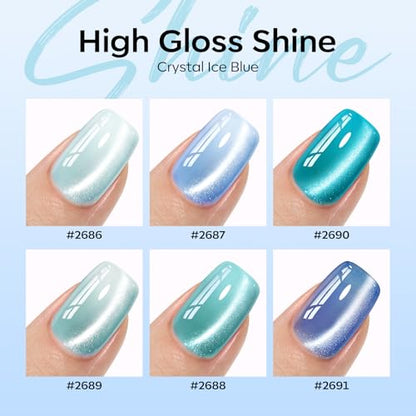 modelones Cat Eye Gel Nail Polish Set, 6 Colors Light Baby Blue Green 9D Cat Eye Glitter Gel Polish with Magnetic Stick Soak Off LED Manicure DIY Salon Gift Starter Kit - color: A A A2 Blue Green Cat Eye