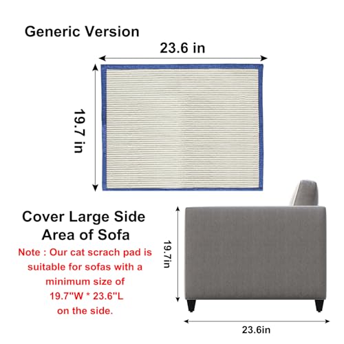 Cat Scratch Furniture Protector with Natural Sisal for Protecting Couch Sofa Chair Furniture,Couch Cat Scratch Protector 23.6" W*19.7" H (Dark Blue, Right Hand) - color: Blue
