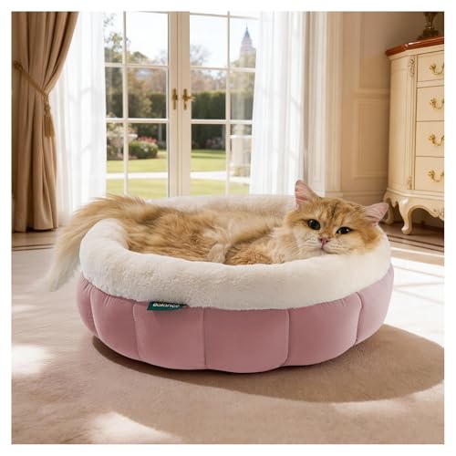 BALANCE Cat Beds for Indoor Cats, Washable Round Cat Bed, Cute Kitten Bed with Anti-Slip Bottom for Kitty and Puppy, 18 Inches, Mellow Rose - color: Mellow Rose, size: 18"L x 18"W x 6.5"Th