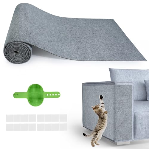 Cat Scratch Furniture Protector, 39.3''x15.8'' Trimmable DIY Self-Adhesive, Durable Corner Scratcher Couch Protectors from Cat Claws for Sofa, Tree Shelves & Scratching Posts (Light Gray) - color: Light Gray, size: 39.3x15.8Inch