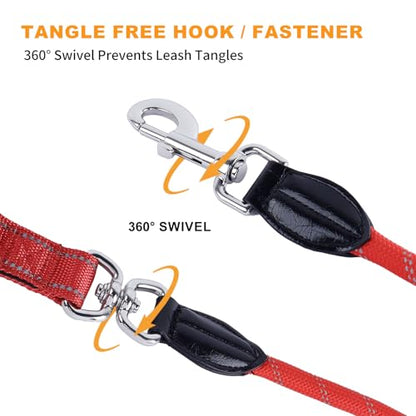 6FT Heavy Duty Dog Leash for Small Medium Large Dogs, Tangle Free Reflective Dog Training Leash with Double Handle, Seat Belt Buckle & Poop Bag Holder (Red) - color: Red, size: 6FT