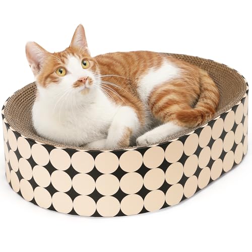 FUKUMARU Cardboard Cat Scratcher Bed, 2-in-1 Oval Cat Scratch Pad, Cats Scratching Board Lounge Bed Indoor, Durable Modern Kitty Scratcher Bowl, Cats Scratch Furniture Protector, Polka Dot - color: Polka Dot