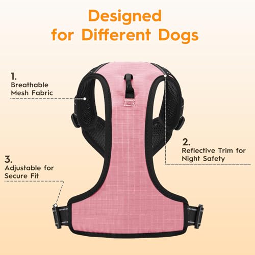 No Pull Dog Harness, No Chock Reflective Adjustable Soft Padded Pet Vest with Easy Control Handle, Easy Wearing with Stylish, Reinforced Knot, 2 Buckles - color: Pink, size: X-Small