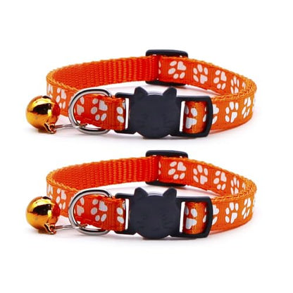 Reflective Cat Collars Breakaway with Bell 2-Pack Girl Boy Pet Kitten Collar with Star Moon Patetrn Adjustable 7.5-12.5 Inch (Orange) - color: Orange