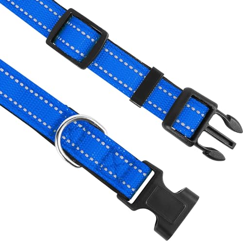 Reflective Dog Collar, Adjustable Soft Neoprene Padded Nylon Pet Collars with Buckle for Puppy and Small Dogs, Cats, Navy Blue,XS - color: Navy Blue, size: X-Small