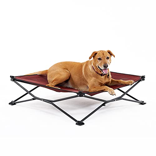 Coolaroo On-The-Go Elevated Dog Bed - Foldable Pop-Up Travel Dog Bed with Breathable, Moisture-Resistant Fabric, Carry Bag Included, Lightweight & Portable, Brick, Large - color: Brick, style: Large