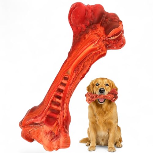 Dog Chew Toy - Natural Rubber Dog Toy, Beef Flavor – Dog Toys for Medium & Large Dogs - Bone-Shaped Chew for Dental Health - Indoor and Outdoor Play