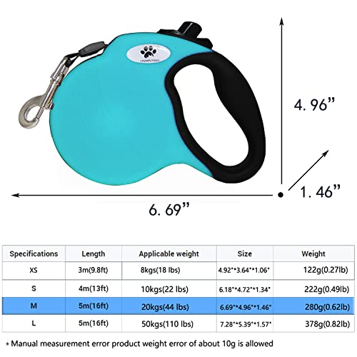 16 ft Retractable Dog Leash for Large Dogs up to 44 lbs,Tangle-Free Nylon Tape,Blue M - color: blue, size: Medium