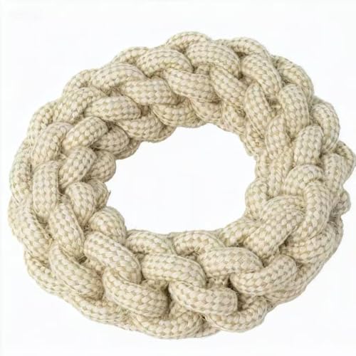 Pet Cotton Ring Dog Toy, Braided Rope Chew Ring for Medium and Large Dogs, 20x20x5cm, Durable Training Toy (Natural) - color: Natural