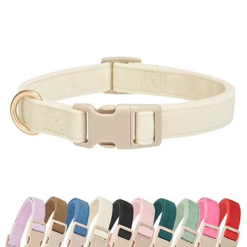 Soft Cotton Dog Collar Adjustable Corduroy Dog Collars for Small Medium Large Dogs(White,Small) - color: White, size: Small