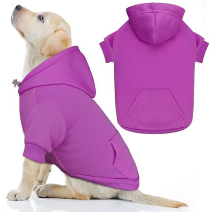 Dog Hoodie Dog Sweaters for Large Dogs Pet Sweater Solid Soft Brushed Fleece Pet Clothes Hoodie Sweatshirt with Pocket(Purple-L) - color: Purple, size: Large