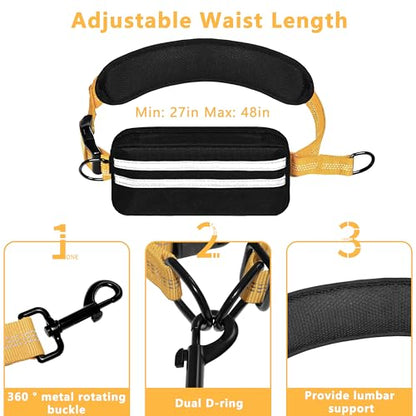 Hands Free Dog Leash with Zipper Pouch, Running Waist Leash for Dog Walking, Adjustable Waist Belt for Large Dogs, Reflective Bungee Design with Two Handle for Hiking, Training, Yellow - color: Yellow