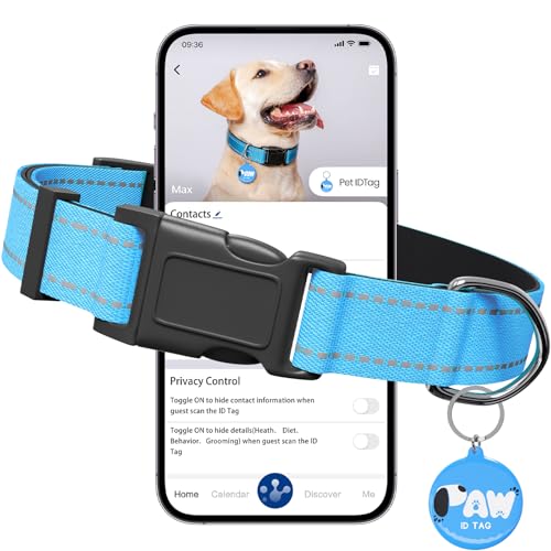 Reflective Dog Collar for Large Dogs with Dog Tags Personalized & Quick Release Buckle, Adjustable and Comfortable Nylon Pet Collar, Blue - color: Blue, size: L