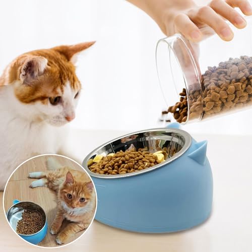 Stainless Steel Cat Food Bowl with Non-Slip Base, Easy to Clean Pet Feeding Dish, Food-Grade Pet Bowl for Cats and Small Pets - color: Blue, size: 400ML