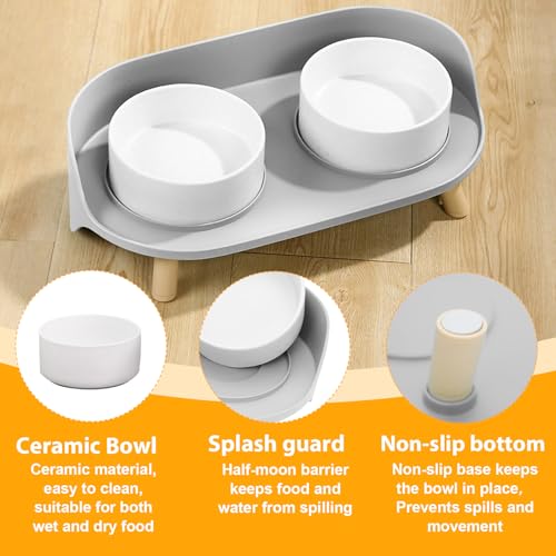 Elevated Dog Bowls Set, Ceramic Pet Food & Water Bowls with Non-Slip Stand, No Spill Design for Cats/Small Medium Dogs Gray - color: Gray