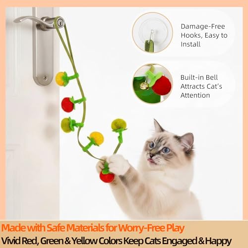 5 Pcs Ultimate Cat Toys Set with Natural Catnip Toys & Silvervine, 2 Plush Fish, Chili Chew, Silent Dino Rope & Hanging Tomato, Relieves Anxiety, Teething Aid, Quiet Play for Indoor Cats