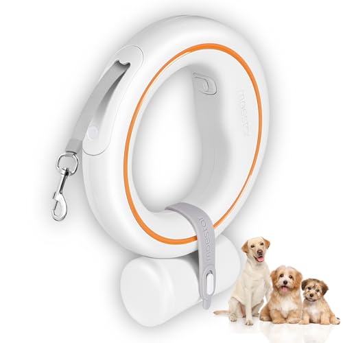 UFO Retractable Dog Leash Hands Free Wearable Laisse Chien with Poop Bag Holder One-Handed Brake Pause Lock 360° Tangle Free 10 ft Strong Nylon Tape Dog Leash for Up to 66lbs Medium Small Dogs - color: Orange