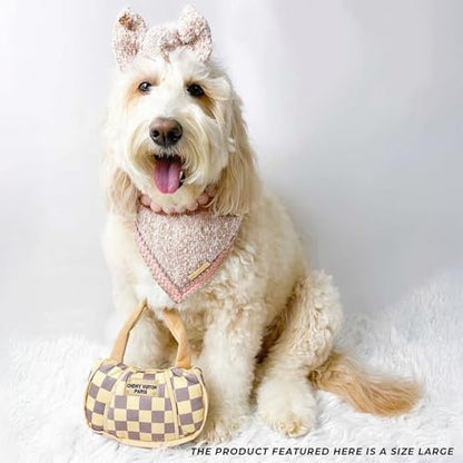 Haute Diggity Dog Chewy Vuiton Handbag Plush Squeaky Dog Toy, Soft Durable Designer-Inspired Stuffed Puppy Chew Toys for Small, Medium & Large Dogs, Machine-Washable (Tan Checker) XL - color: Brown Handbag, size: X-Large