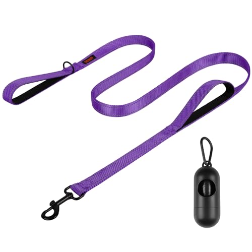 Dog Leash, Heavy Duty Dog Leash, Leashes for Large Breed Dogs .5FT.6FT, Double Handle Dog Leash, Reflective Training Lead, Perfect for Medium to Large Dogs(5FT,Purple) - color: Purple, size: 60 Inch\5FT