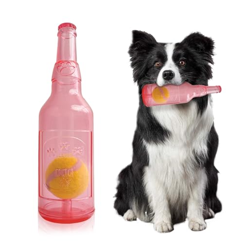 Water Bottle Dog Toy,Dog Toys for Aggressive Chewers,Water Bottle with Tennis Ball,Suitable for Small and Medium Pets to Exercise Outdoors(Red) - color: Red