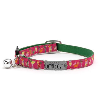THE WORTHY DOG Summer Cheer Cat Collar with Bell, Adjustable Nylon Safety Collar, Fuchsia, One Size - color: Fuchsia-Summer Cheer