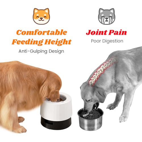 Pawque Elevated 60oz Slow Feeder Dog Bowls Large Breed, Single Raised Food Bowl for Medium Large Sized Dogs, Stable Sturdy Base and Snap on Adjustable Height Stand, Anti-Slip Mess Proof Dog Bowls