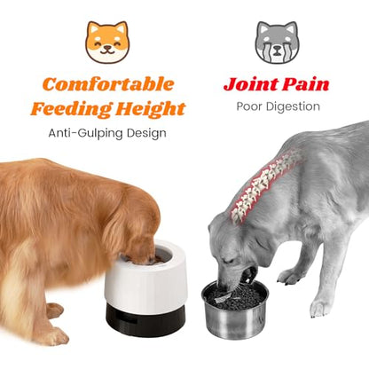 Pawque Elevated 60oz Slow Feeder Dog Bowls Large Breed, Single Raised Food Bowl for Medium Large Sized Dogs, Stable Sturdy Base and Snap on Adjustable Height Stand, Anti-Slip Mess Proof Dog Bowls