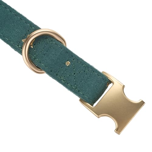 Cotton Fibric Dog Collar with High Grade Metal Buckle, for Small Dogs(Dark Green,Small:10-15") - color: DK Green, size: Small
