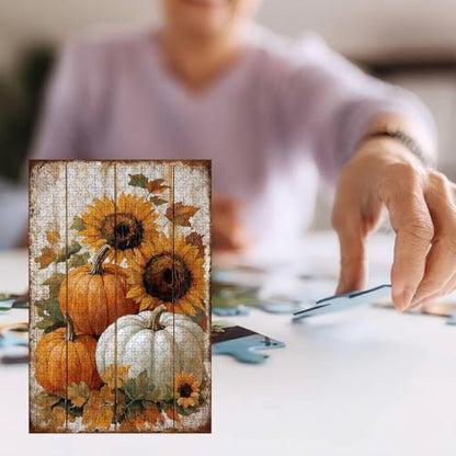 500 Pieces Jigsaw Puzzles for Adults, Fall Sunflower Pumpkin Rustic Wood Art Puzzle, Stress Relief Concentration Training Brain Teaser Puzzle 20.4x15 Inch - color: Wooden Puzzle10, size: 500 Piece pcs