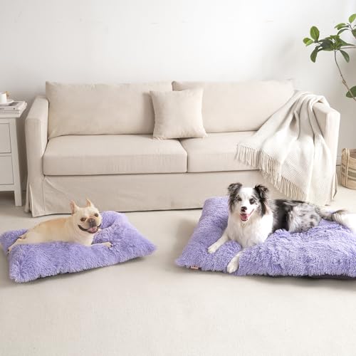 EHEYCIGA Fluffy Dog Crate Bed for Small Dogs, Plush Faux Fur Crate Pad, Calming Anti Anxiety Small Dog Bed, Washable Soft Warm Mat with Non-Slip Bottom, Purple - color: Purple, size: 23.6 x 17.5