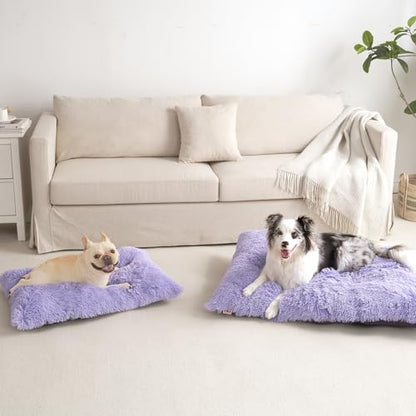 EHEYCIGA Fluffy Dog Crate Bed for Medium Dogs, Plush Faux Fur Crate Pad, Calming Anti Anxiety Medium Dog Bed, Washable Soft Warm Mat with Non-Slip Bottom, Purple - color: Purple, size: 29.5 x 20