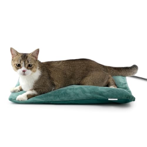 Outdoor Heated Cat Bed, Soft Pet Heating Pad with Steel-Wrapped Cord, Outside Pet Warmer for Feral Cats and Dogs, 19.7" x 15.7", 40 Watts - color: Green, size: 19.7"L x 15.7"W