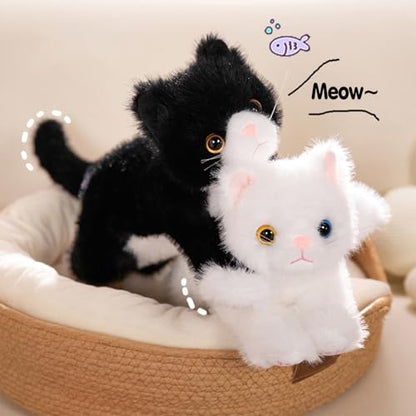 PEACH CAT Cat Stuffed Animal 12" Realistic Kitten Plushies Soft Plush Toys Gifts for Kids Black - style: 12" Black Cat