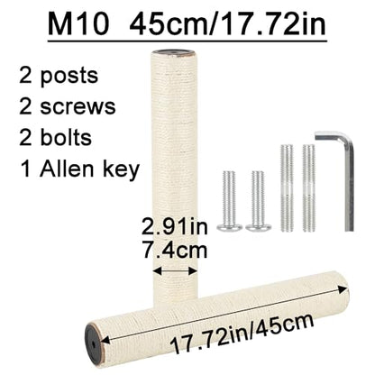 7.4cm 2.91in Diameter Cat Tree Scratching Post Replacement Sisal Pole Parts for Cat Tower (M10, 17.72in/45cm) - color: 17.72in/45cm, size: M10*2posts