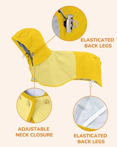 Waterproof Dog Raincoat with Hood, Extended Coverage Rain Jacket for Large Dogs, Wind-Resistant Secure Fit with Leg Straps, Reflective, Leash Hole, Easy Hook & loop fastener On/Off, Yellow, XXL - color: Yellow, size: XX-Large