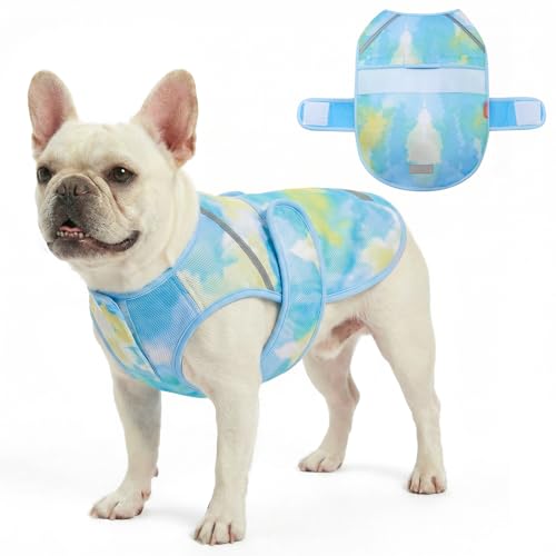 KYEESE Dog Cooling Vest, Lightweight Dog Cooler Jacket, 3D Breathable Mesh Pet Cooling Shirts for Summer with Reflective Stripe, Sun Protection Pet T Shirt for Beach, Hiking, Walking, Blue, L - color: Blue, size: Large (18-30lbs)
