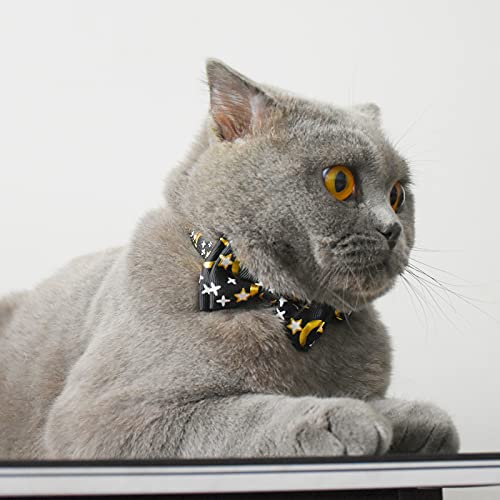 Bowtie Cat Collars Breakaway with Bell, Adjustable Cute Kitty Collars Safety Buckle Kitten Collar for Cat Puppy 7.5-11in (Black Moon) - color: Black Moon