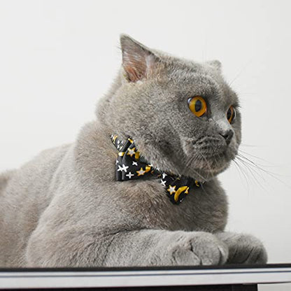 Bowtie Cat Collars Breakaway with Bell, Adjustable Cute Kitty Collars Safety Buckle Kitten Collar for Cat Puppy 7.5-11in (Black Moon) - color: Black Moon