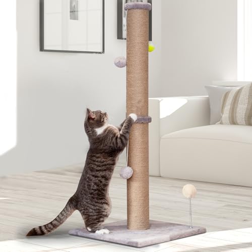 Tall Cat Scratching Post 36 inch Large Cat Scratch Post for Indoor Cats with Durable Natural Sisal Rope Scratcher Post Tree Kitten Interactive Toy-Gray - color: Gray, size: 36IN Tall Post